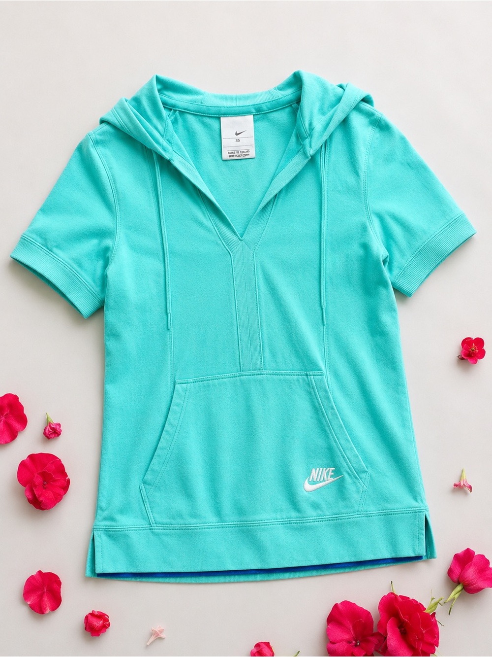 Nike 🎾 Flagship Short Sleeve Preppy Tennis Hoodie, Pocket, Size XS - Preppy Teal - Picture 8 of 16